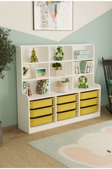 Remaks Sinous 9 Sepetli Çok Amaçlı Oyuncak Dolabı Sarı ürün görseli 1