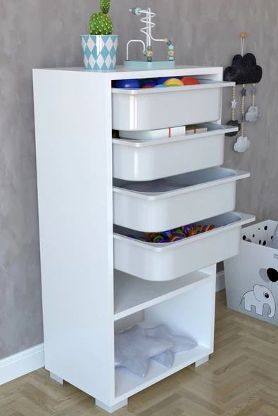 Remaks Çok Amaçlı 4 Sepetli Beyaz Oyuncak Dolabı ürün görseli 1