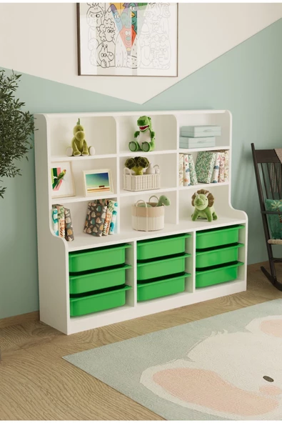 Remaks Sinous 9 Sepetli Çok Amaçlı Oyuncak Dolabı Yeşil ürün görseli 1