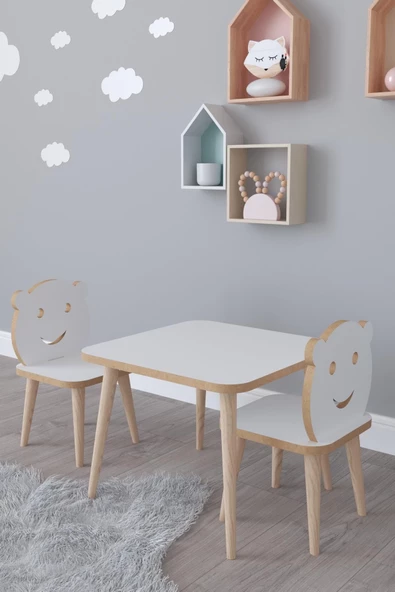 Remaks Bambi Yaz Sil Yüzey Çocuk Masa Sandalye Takımı 1 Aktivite Oyun Masası 2 Sandalye - Beyaz ürün görseli 1