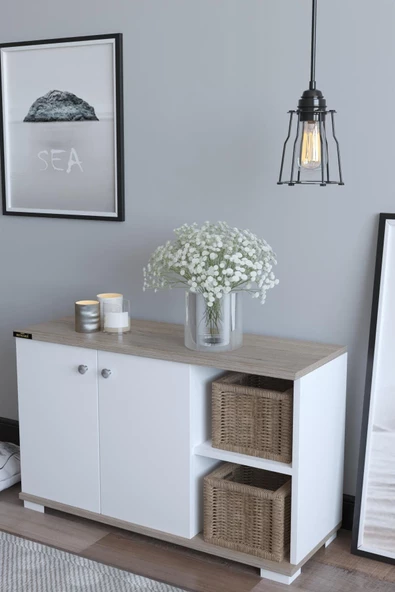 Remaks Basic 2 Kapaklı 2 Bölmeli Açık Raflı Ayakkabılık - Cordoba / Beyaz ürün görseli 1