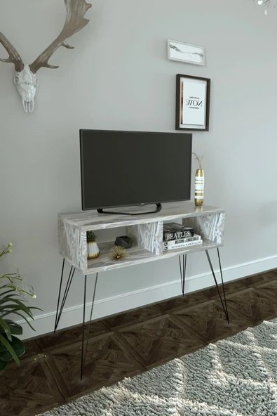 Remaks Elit Tv Sehpası - Beyaz Mermer - Resim 2