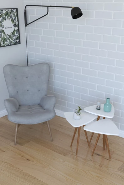 Remaks Retro 3'Lü Üçgen Zigon Sehpa Ve Servis Sehpası - Beyaz ürün görseli 1