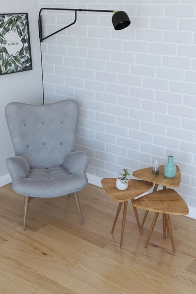 Remaks Retro 3'Lü Üçgen Zigon Sehpa Ve Servis Sehpası - Meşe ürün görseli 1