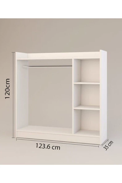 Remaks Pratik 3 Raflı Elbise Dolabı - Beyaz - Resim 2