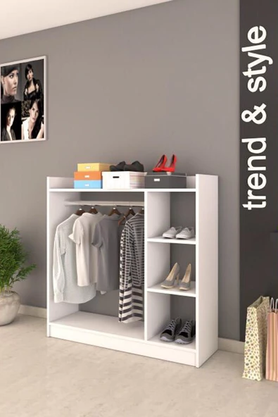 Remaks Pratik 3 Raflı Elbise Dolabı - Beyaz - Resim 6