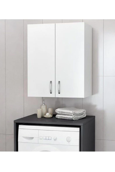 Remaks Makina Üstü Dolap, Banyo Dolabı, Çamaşır Dolabı, Havlu Dolabı, Kapaklı Dolap - Beyaz ürün görseli 1