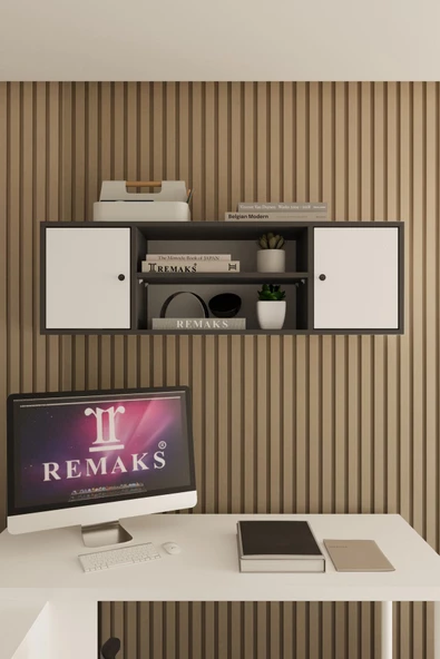 Remaks Nora Çok Amaçlı Ofis Evrak Üst Dolabı Antrasit - Beyaz  Üst Modül ürün görseli 1