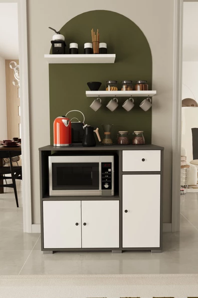 Remaks Kahve Köşesi 90 Cm Çok Amaçlı Dolap Mikrodalga Set Altı Mutfak Dolabı Alt Dolap Antrasit-Beyaz ürün görseli 1