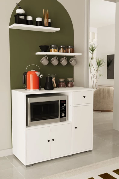 Remaks Kahve Köşesi 90 Cm Çok Amaçlı Dolap Mikrodalga Set Altı Mutfak Dolabı Alt Dolap Beyaz ürün görseli 1