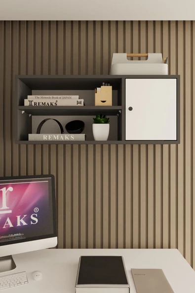 Remaks Bole 90 Cm Çok Amaçlı Ofis Evrak Üst Dolabı Antrasit - Beyaz Üst Modül ürün görseli 1