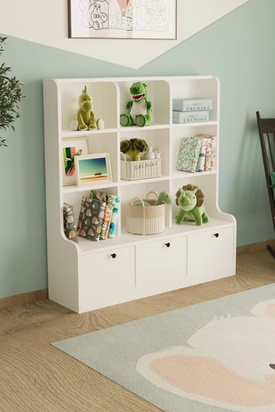 Remaks Sinous 3 Kapaklı Çok Amaçlı Oyuncak Dolabı Beyaz ürün görseli 1