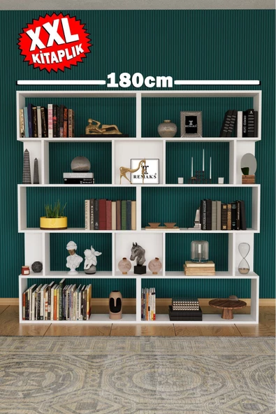 Remaks Xxl 12 Raflı 180 Cm Kitaplık Beyaz ürün görseli 1
