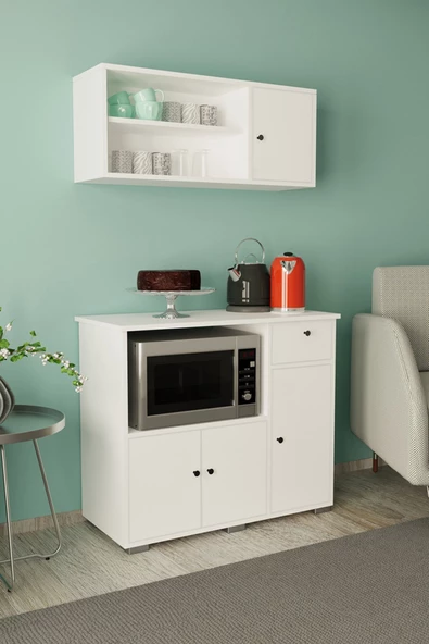 Remaks 90 Cm Kahve Köşesi Çok Amaçlı Dolap Mikrodalga Ve Set Altı Mutfak Dolabı - Beyaz ürün görseli 1