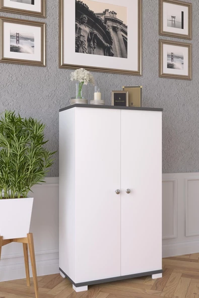 Remaks 2 Kapaklı Çok Amaçlı Mutfak, Banyo, Kiler Dolabı Antrasit / Beyaz ürün görseli 1