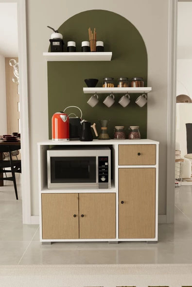 Remaks Kahve Köşesi 90 Cm Çok Amaçlı Dolap Mikrodalga Set Altı Mutfak Dolabı Alt Dolap Beyaz - Arno ürün görseli 1