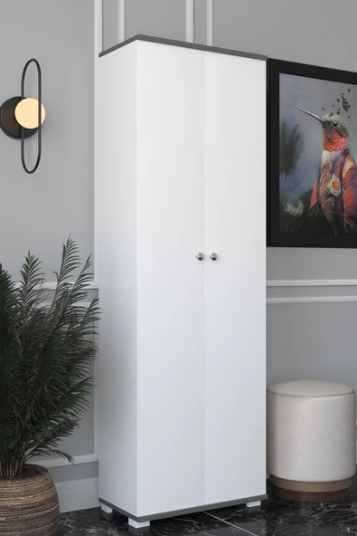 Remaks 8 Raflı Çok Amaçlı Mutfak, Banyo, Kiler Dolabı Antrasit / Beyaz ürün görseli 1