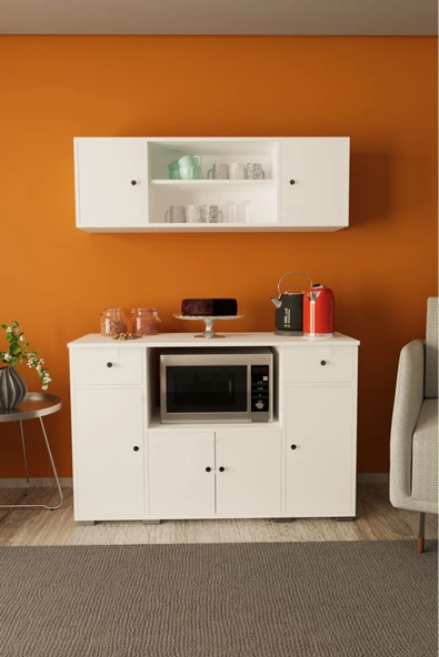 Remaks Kahve Köşesi Çok Amaçlı Dolap Mikrodalga Set Altı Mutfak Dolabı Beyaz / Beyaz ürün görseli 1