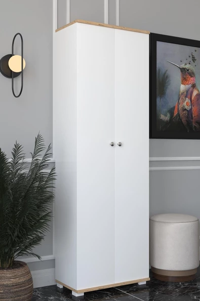 Remaks 8 Raflı Çok Amaçlı Mutfak, Banyo, Kiler Dolabı Meşe / Beyaz ürün görseli 1