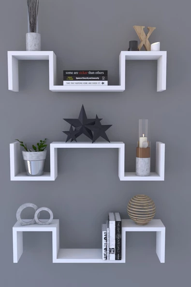 Remaks Duvar  Rafı Üçlü - Beyaz - Resim 2