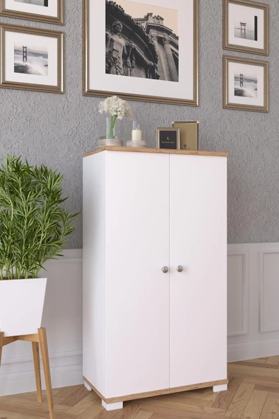 Remaks 2 Kapaklı Çok Amaçlı Mutfak, Banyo, Kiler Dolabı Meşe / Beyaz ürün görseli 1