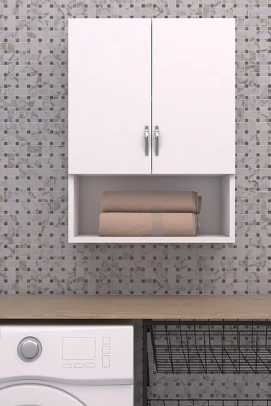 Remaks Esila Makina Üstü Dolap, Banyo Dolabı, Çamaşır Dolabı, Havlu Dolabı, Kapaklı Dolap - Beyaz ürün görseli 1