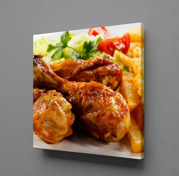 KIZARMIŞ TAVUK VE PATATES KARE KANVAS TABLO ürün görseli 1