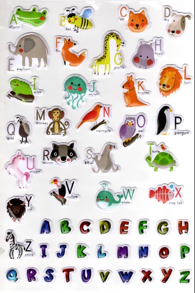 Sticker Kabartmalı A4 Boyutunda Stiker Defter, Planlayıcı Etiket-(lim546) - ingilizce Harf ve Hayvanlar ürün görseli 1
