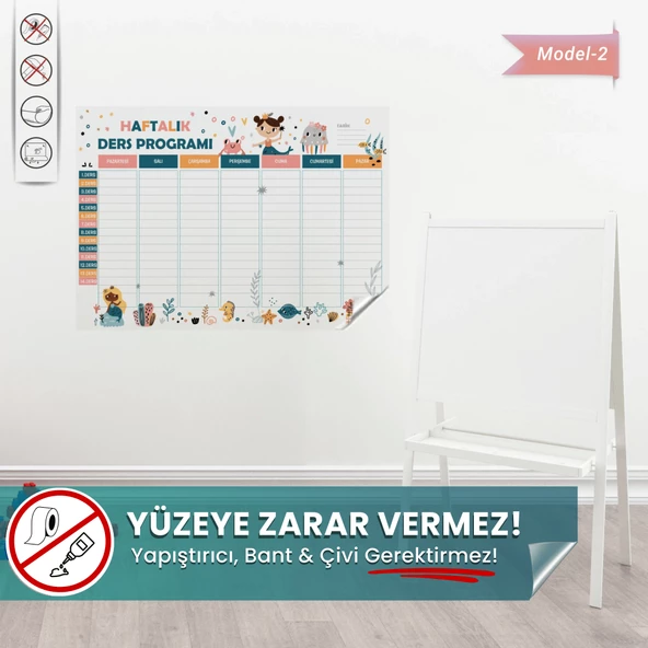 Haftalık Çalışma Ders Programı, Yapışkansız Tutunan Sihirli Akıllı Kağıt, Ders Planlayıcı Çizelgesi ürün görseli 1