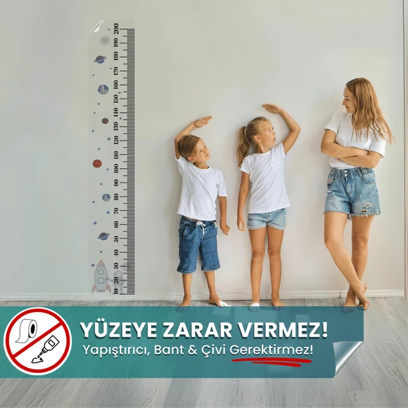 Galaksi Temalı Boy Cetveli - Duvarda Iz Bırakmayan Akıllı Kağıt Sticker, 200 Cm Boy Ölçer ürün görseli 1