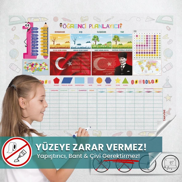 Renkli Kapsamlı Öğrenci Planlayıcı, Statik Elektriklenme Ile Tutunan Akıllı Kağıt Yazı Tahtası ürün görseli 1