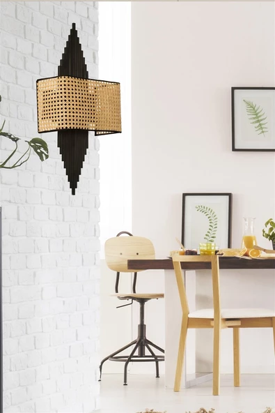 Lumexx ASLI SİYAH DİKDÖRTGEN RATTAN ABAJURLU APLİK ürün görseli 1