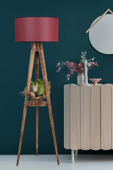 Lumexx Sehbalı Tripod Yanık Lambader Silindir Hasır Bordo Abajurlu ürün görseli 1