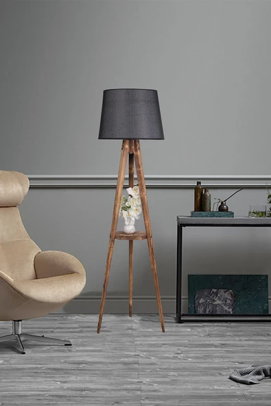 Lumexx Sehbalı Tripod Yanık Lambader Pramit Hasır Siyah Abajurlu ürün görseli 1