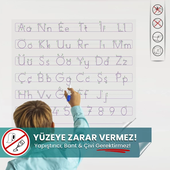 Anetil - İlk Okuma Yazma Eğitimi, Harfli Elakin, Yüzeye Zarar Vermeyen Akıllı Kağıt Yazı Tahtası ürün görseli 1