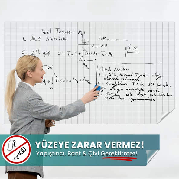 Kareli Şeffaf, 120x150 Cm, Yapışkansız Tutunan, Not Belge Fotoğraf Tutucu Özellikli Yazı Tahtası ürün görseli 1