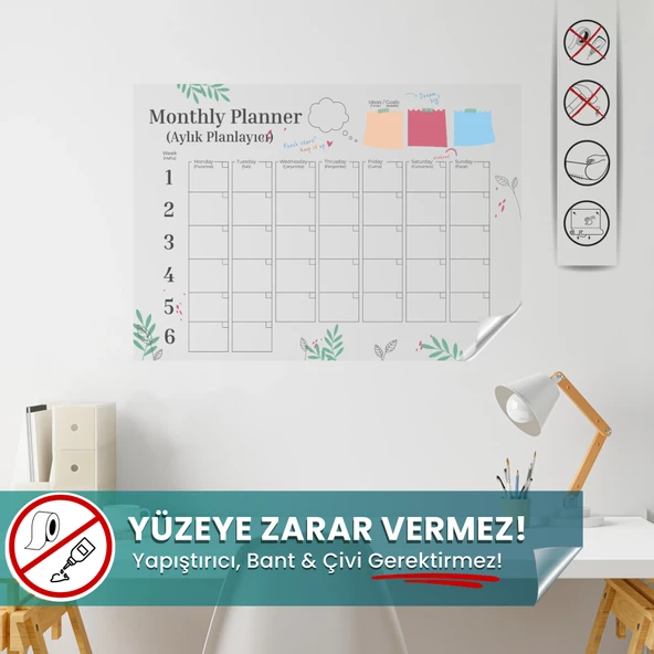 Monthly Planner Statik Elektriklenme ile Kendiliğinden Tutunan Akıllı Kağıt (Kağıt Not Tutucu) ürün görseli 1