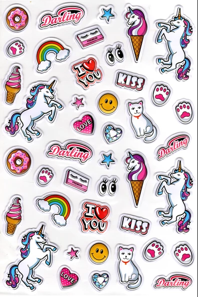 Sticker Kabartmalı A4 Boyutunda Stiker Defter, Planlayıcı Etiket-(lim554) - Unicorn Kiss ürün görseli 1