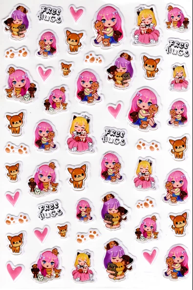 Sticker Kabartmalı A4 Boyutunda Stiker Defter, Planlayıcı Etiket-(lim555) - Kedili Kız ürün görseli 1