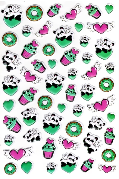 Sticker Kabartmalı A4 Boyutunda Stiker Defter, Planlayıcı Etiket-(lim557) - Donut Kek Panda ürün görseli 1
