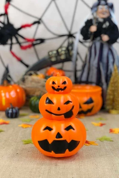 Halloween Bal Kabağı 3 lü Işıklı 22 cm ürün görseli 1