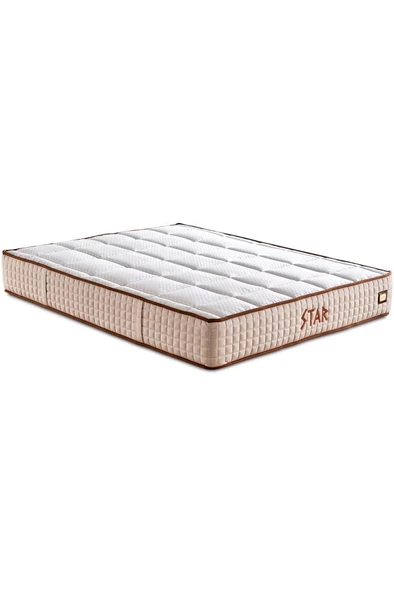 Star Yatak 90x190 cm Tek Kişilik NMS Yaylı Saten Kumaşlı Full Ortopedik Sert Yatak Krem Bordür ürün görseli 1