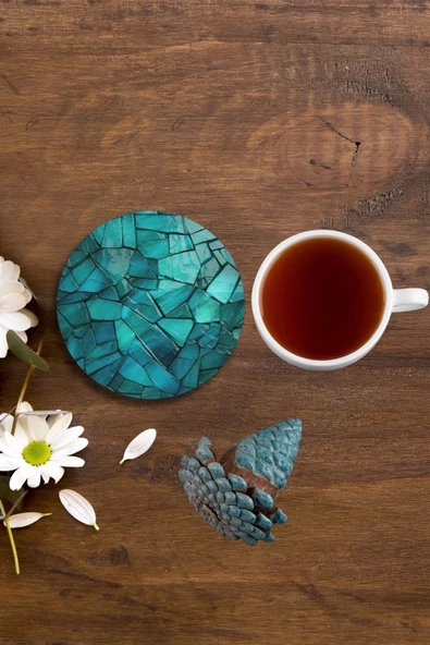 Valerine Life Turkuaz Doğal Taşlar Yıkanabilir Kaymaz Ofis Çay ve Fincan Bardak Altlığı 10x10cm 6 Adet ürün görseli 1