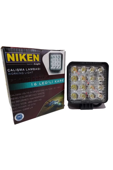 Niken 16 Led Kare Kalın Kasalı Off Road Sis Farı Çalışma Lambası (12v-24v Uyumlu) (10 Adet) ürün görseli 1