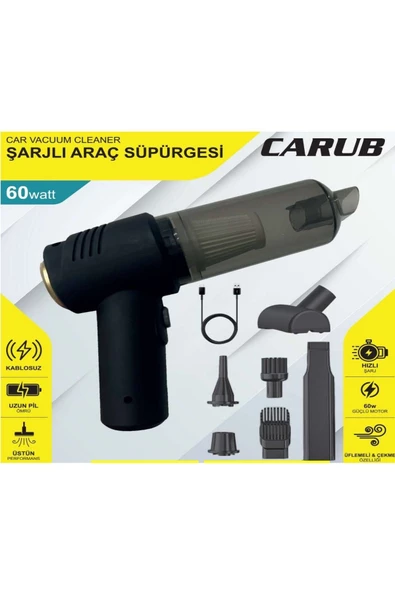 Carub 60 Watt Şarjlı Oto Araç Süpürgesi Üfleme Özellikli Hem Ev Hem Araç Süpürgesi ürün görseli 1