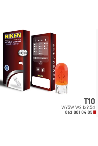Niken T10 Amber Wy5w Park Ampulu( -10 Adet-) W2.1x9.5d Amb(12v) ürün görseli 1