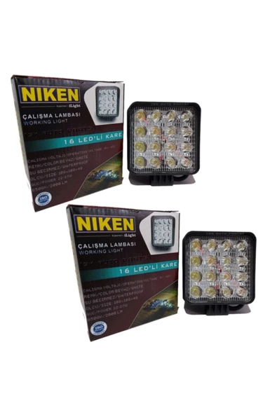 Niken 16 Led Kare Kalın Kasalı Off Road Sis Farı Çalışma Lambası 12-24v 2 Adet ürün görseli 1