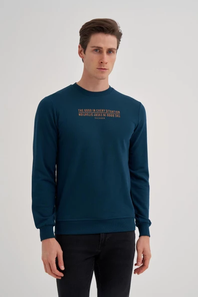 Cazador Erkek 3 İplik Şardonsuz Sweatshirt 5221 Petrol ürün görseli 1