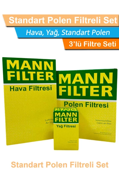 BMW 1 Serisi E87 1.18d M47 MANN Filtre Bakım Seti 2005-2007 Hava+Yağ+Standart Polen ürün görseli 1