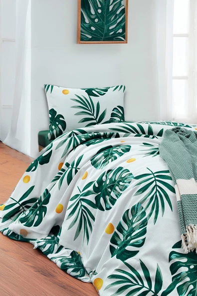 Upstyle Doğal Pike Baskılı Tek Kişilik Monstera Yeşil ürün görseli 1